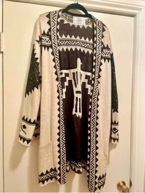 Cream & Brown Southwestern Open-Front Women's Cardigan